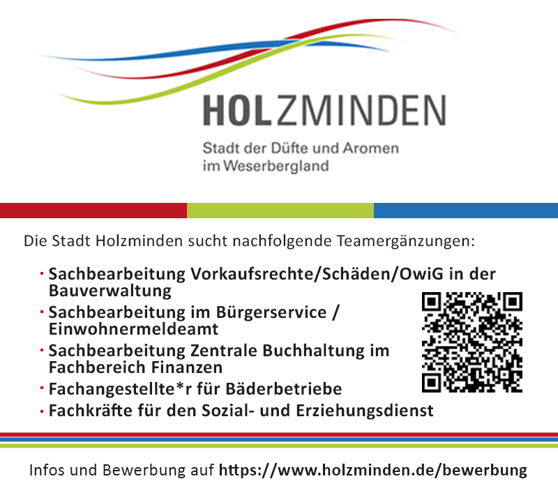 Wir suchen Dich! (m/w/d) Bereich Verwaltung und Bäder - Stadt Holzminden 