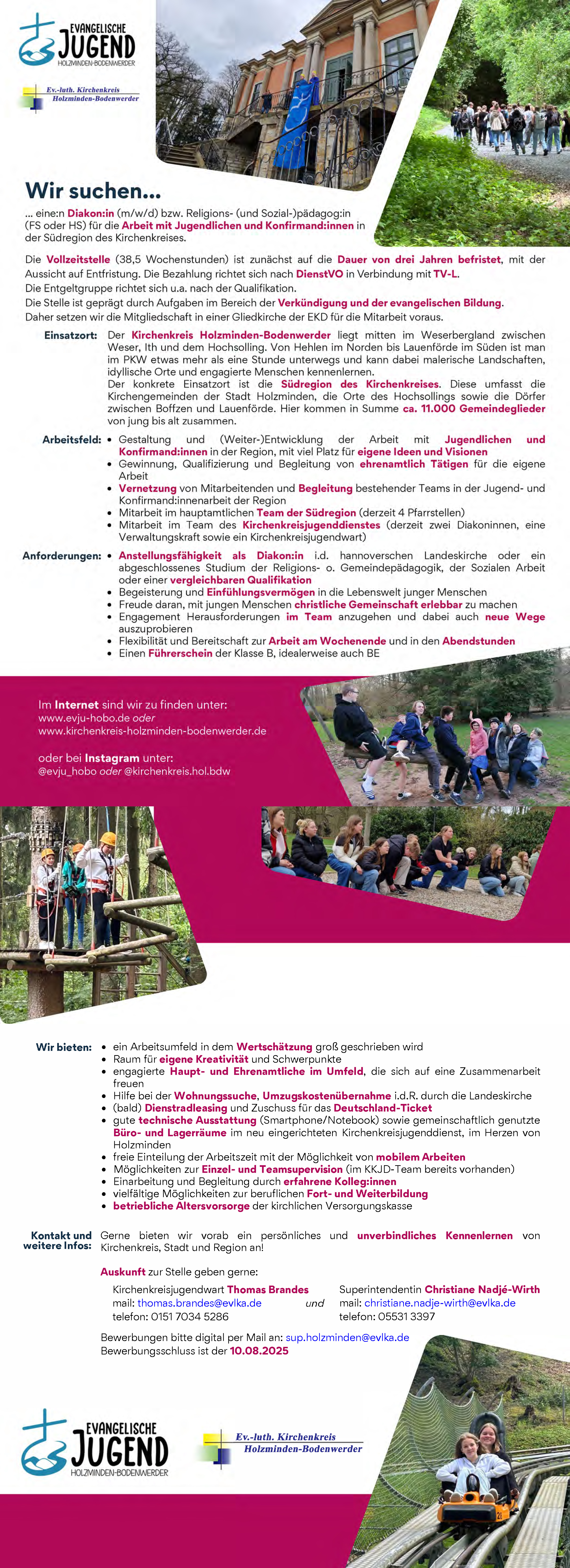 Diakon/in (m/w/d) für die Arbeit mit Jugendlichen und Konfirmand/innen - Ev.-Luth. Kirchenkreisverband Hameln-Holzminden - Kirchenamt