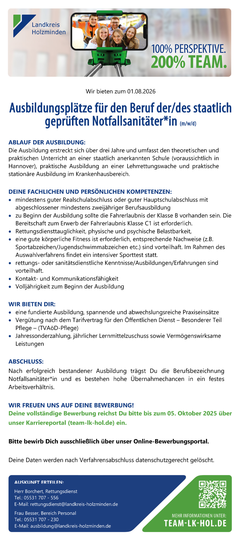 Ausbildungsplätze für den Beruf der/des staatlich geprüften Notfallsanitäter/in  (m/w/d) - Landkreis Holzminden