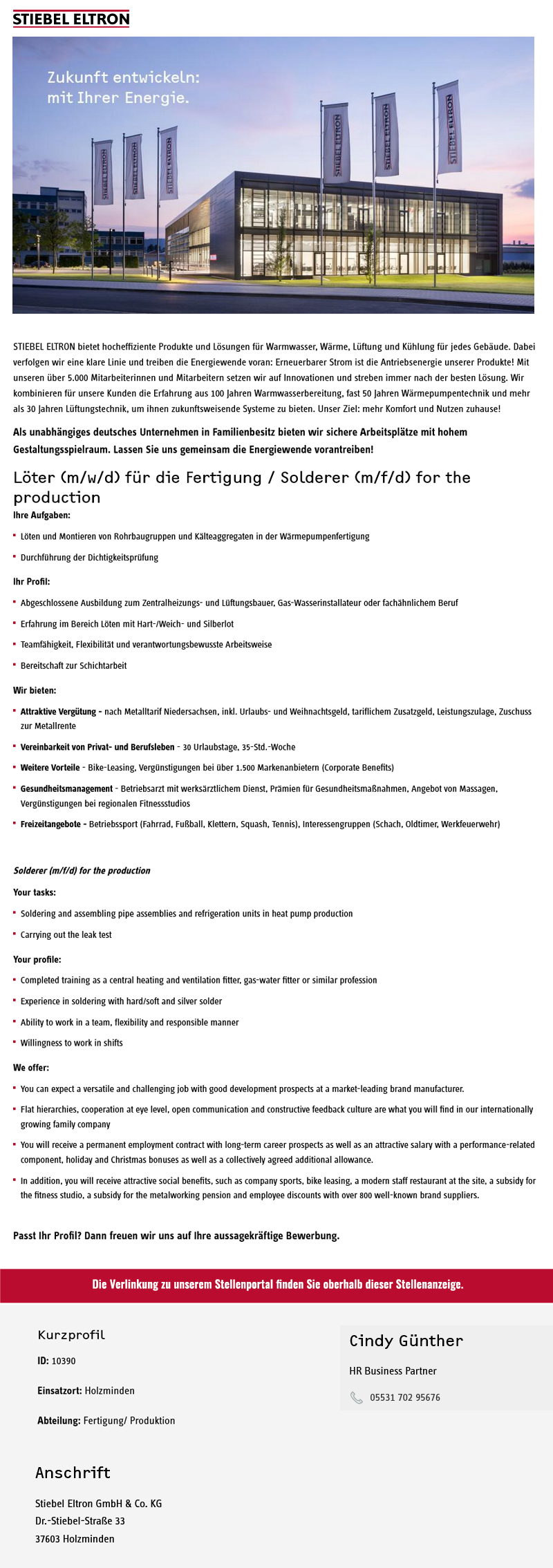 Löter (m/w/d) für die Fertigung / Solderer (m/f/d) for the production - Stiebel Eltron GmbH & Co. KG