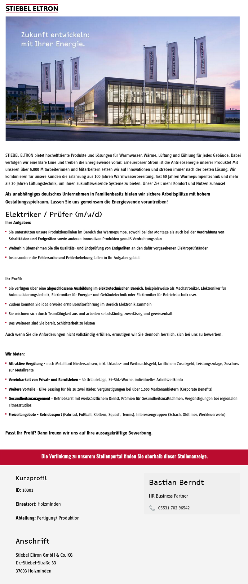 Elektriker/Prüfer (m/w/d) - Stiebel Eltron GmbH & Co. KG