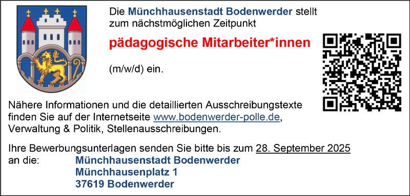 pädagogische Mitarbeiter/innen (m/w/d)  -  Münchhausenstadt Bodenwerder
