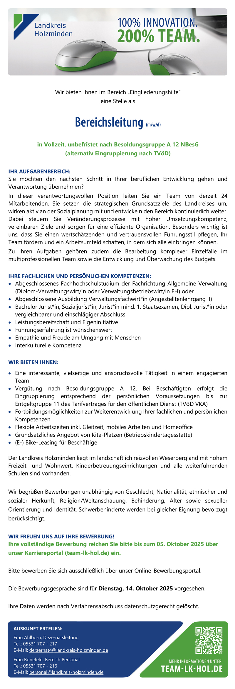 Bereichsleitung (m/w/d) - Landkreis Holzminden