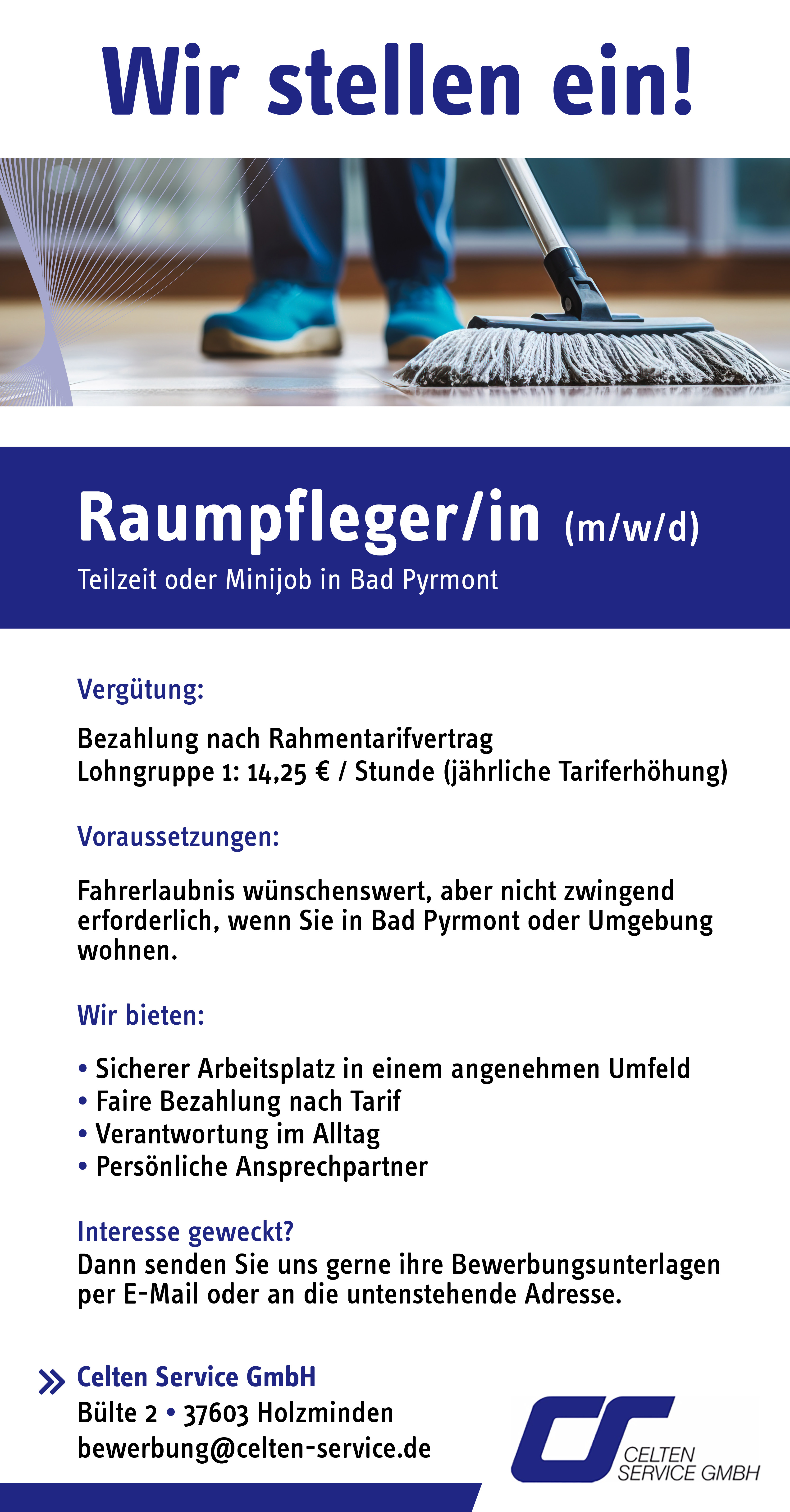Raumpfleger/in (m/w/d) in Bad Pyrmont - Celten Service GmbH