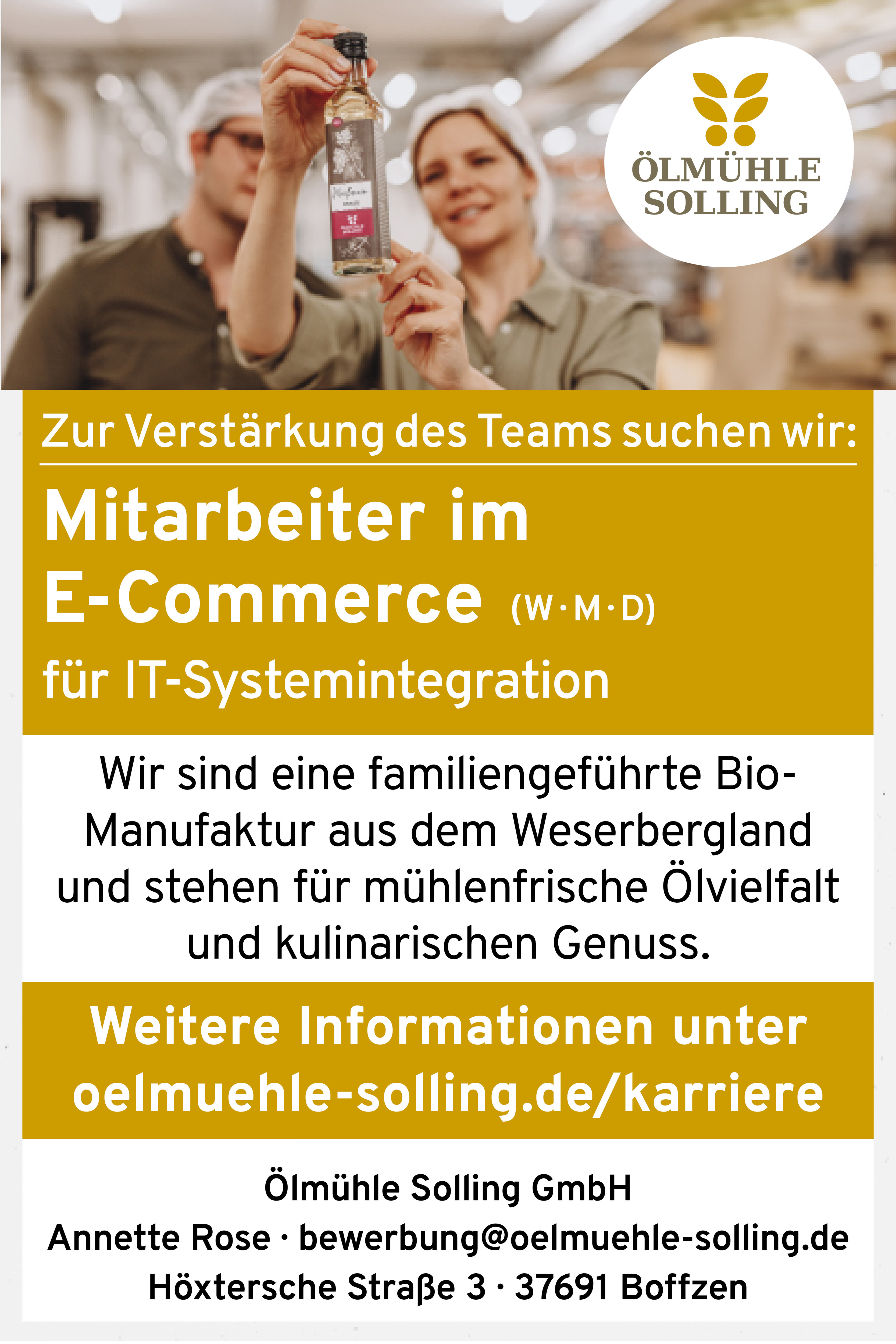 Mitarbeiter im E-Commerce mit Schwerpunkt Onlinemarketing (m/w/d) - Ölmühle Solling