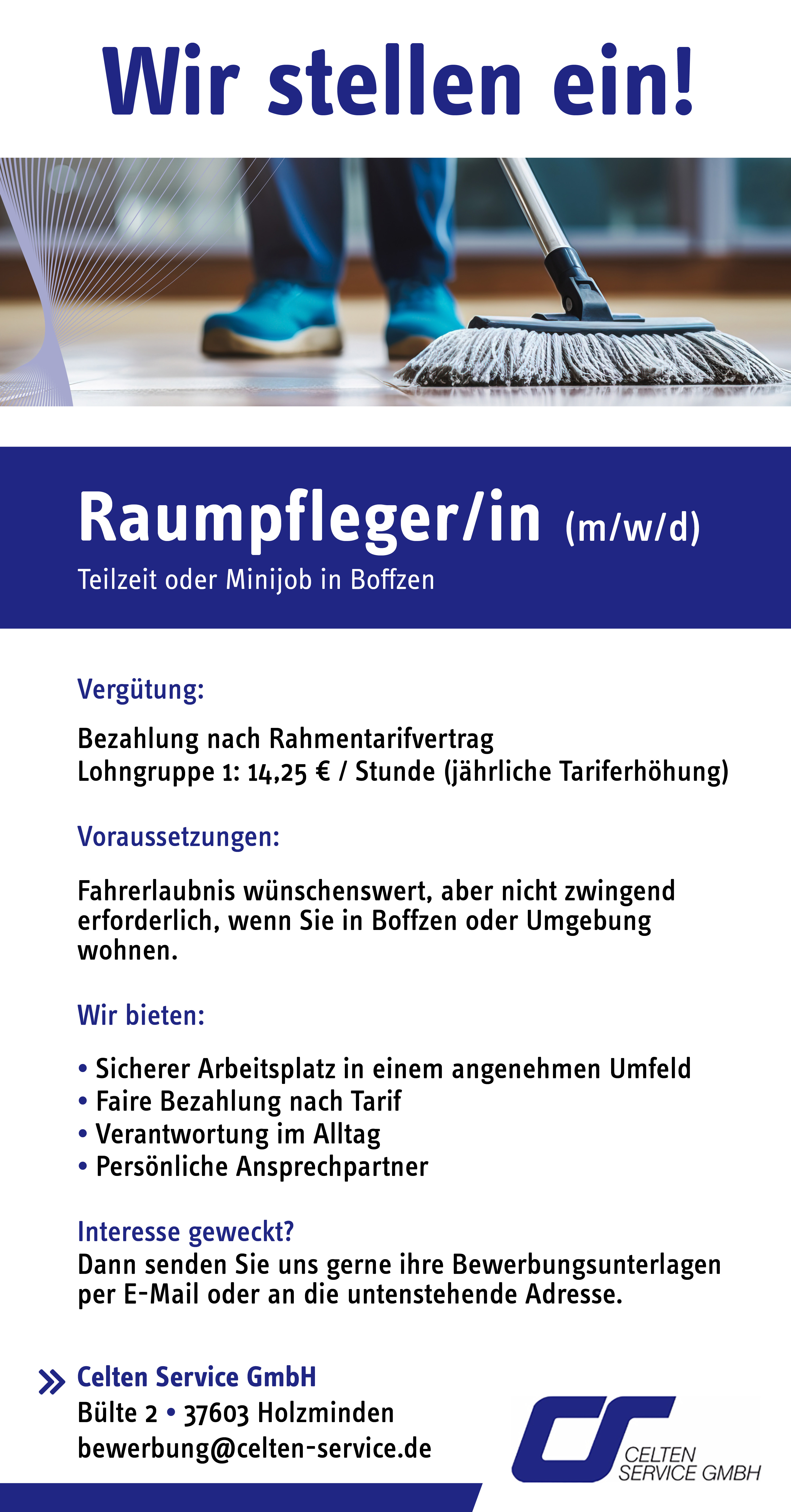 Raumpfleger/in (m/w/d) in Boffzen - Celten Service GmbH