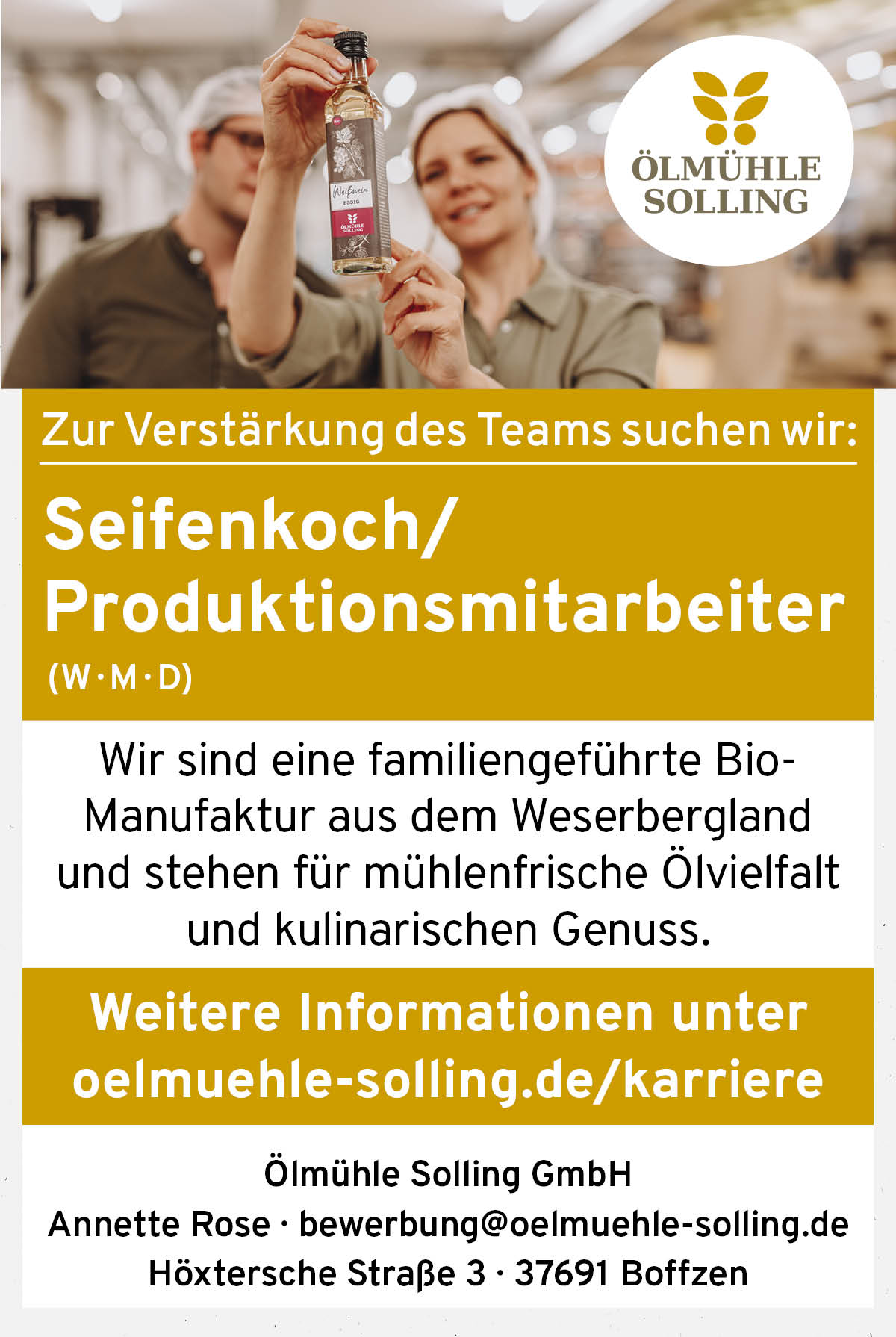 Seifenkoch / Produktionsmitarbeiter (m/w/d) - Ölmühle Solling 