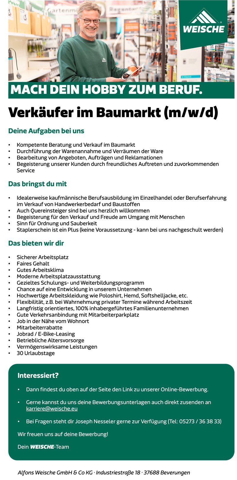 Verkäufer/in im Baumarkt (m/w/d) - Alfons Weische GmbH & Co KG