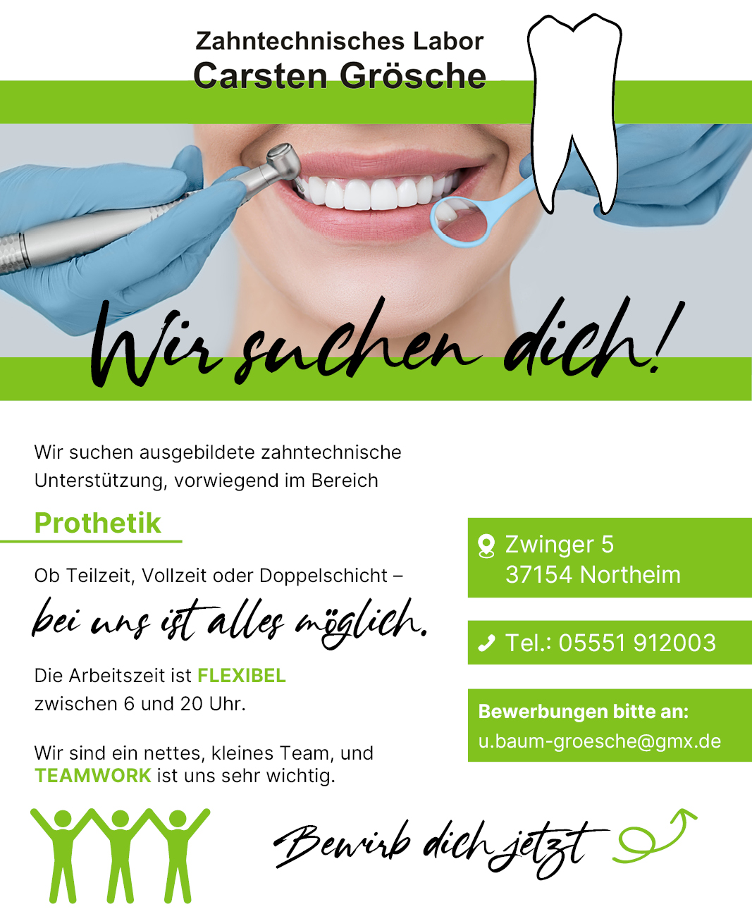 Unterstützung im Bereich Prothetik (m/w/d) - Zahntechnisches Labor Carsten Grösche