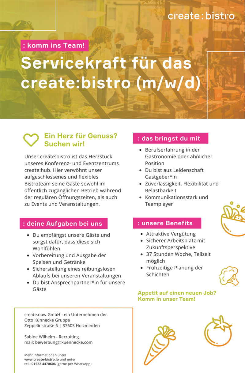 Servicekraft für das create:bistro (m/w/d) - create.now GmbH