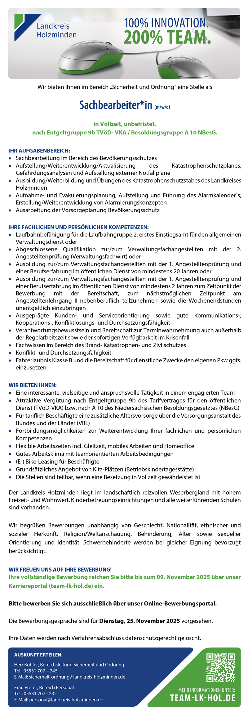Sachbearbeiter/in im Bereich „Sicherheit und Ordnung“ (m/w/d) - Landkreis Holzminden