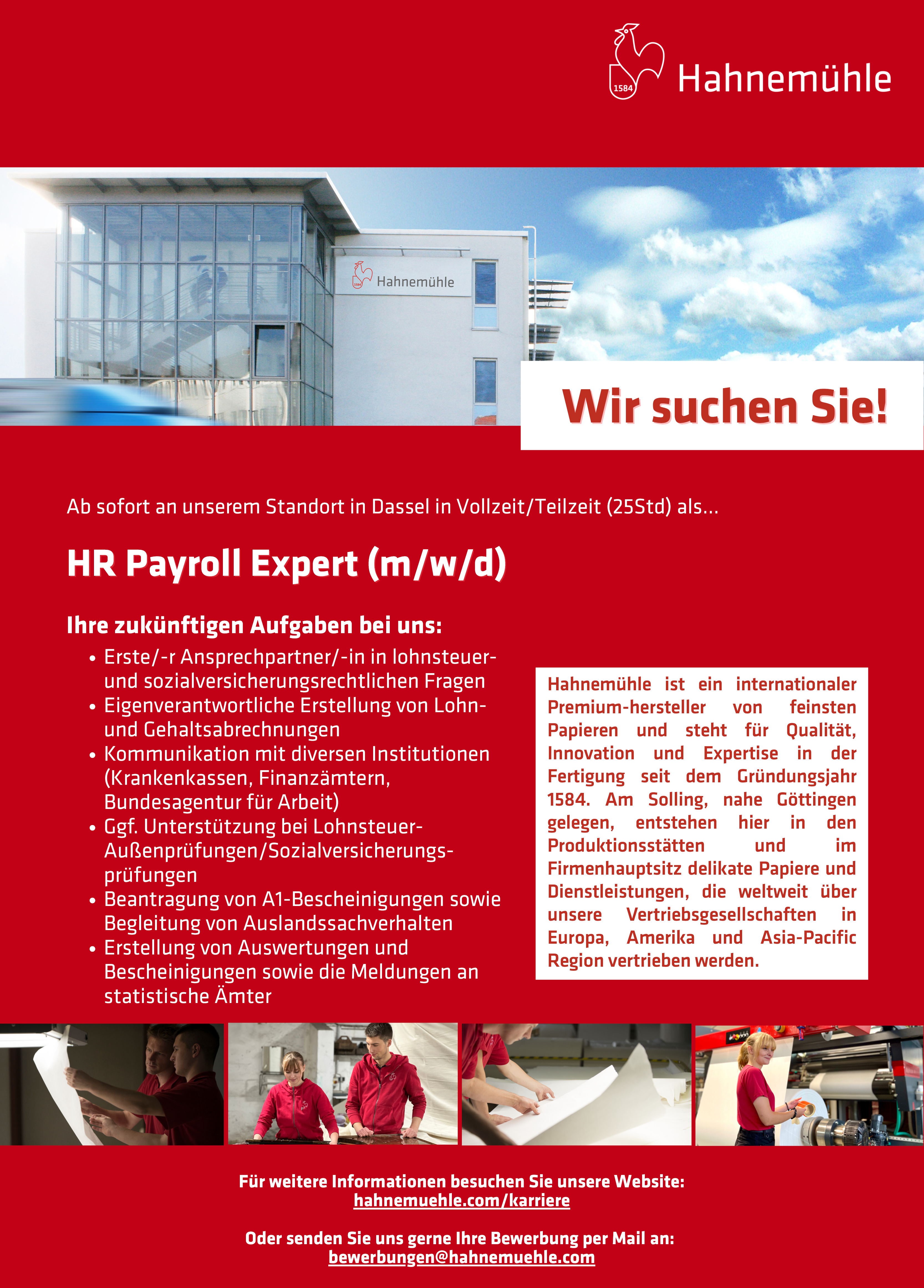 HR Payroll Expert (m/w/d) -  Hahnemühle FineArt GmbH 