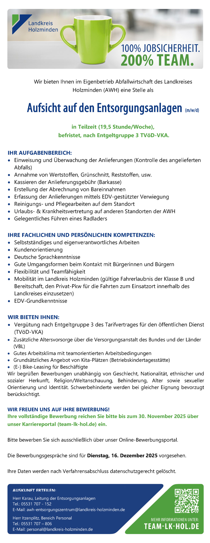 Aufsicht auf den Entsorgungsanalgen (m/w/d) - Landkreis Holzminden