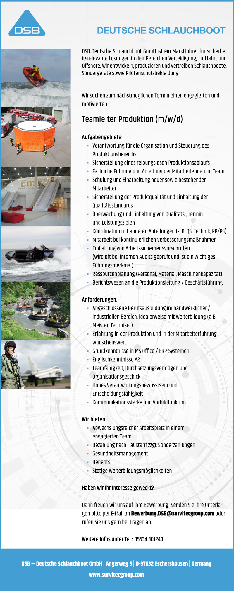Teamleiter Produktion (m/w/d) - DSB - Deutsche Schlauchboot GmbH