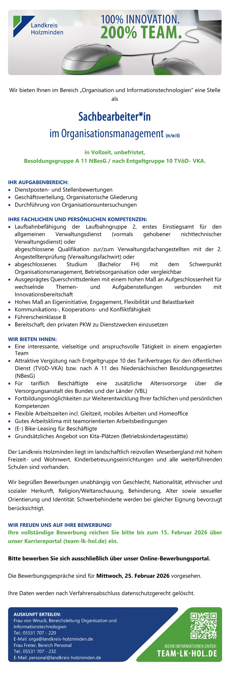 Sachbearbeiter/in im Organisationsmanagement (m/w/d) - Landkreis Holzminden