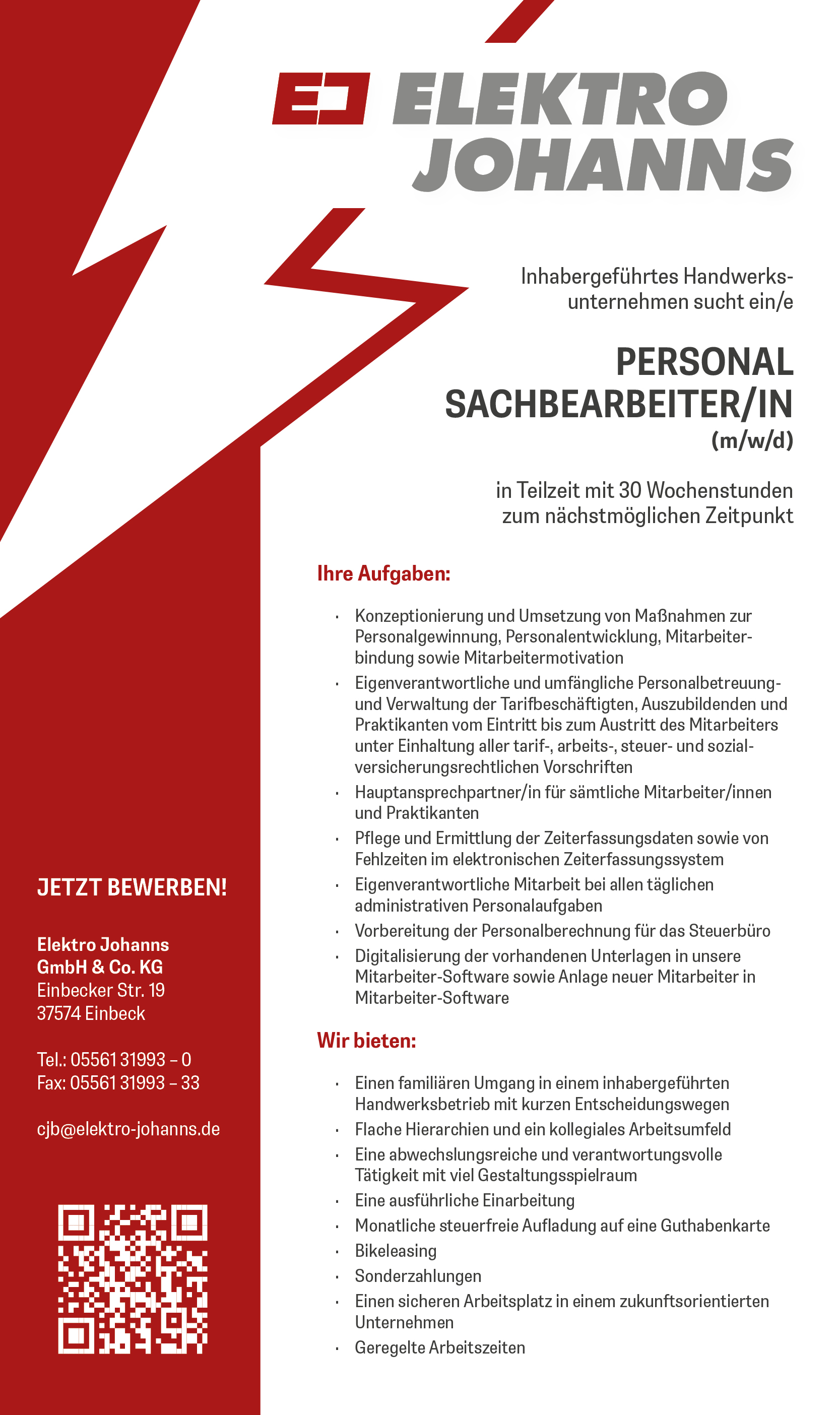 Personal Sachbearbeiter/in (m/w/d) - Elektro Johanns
