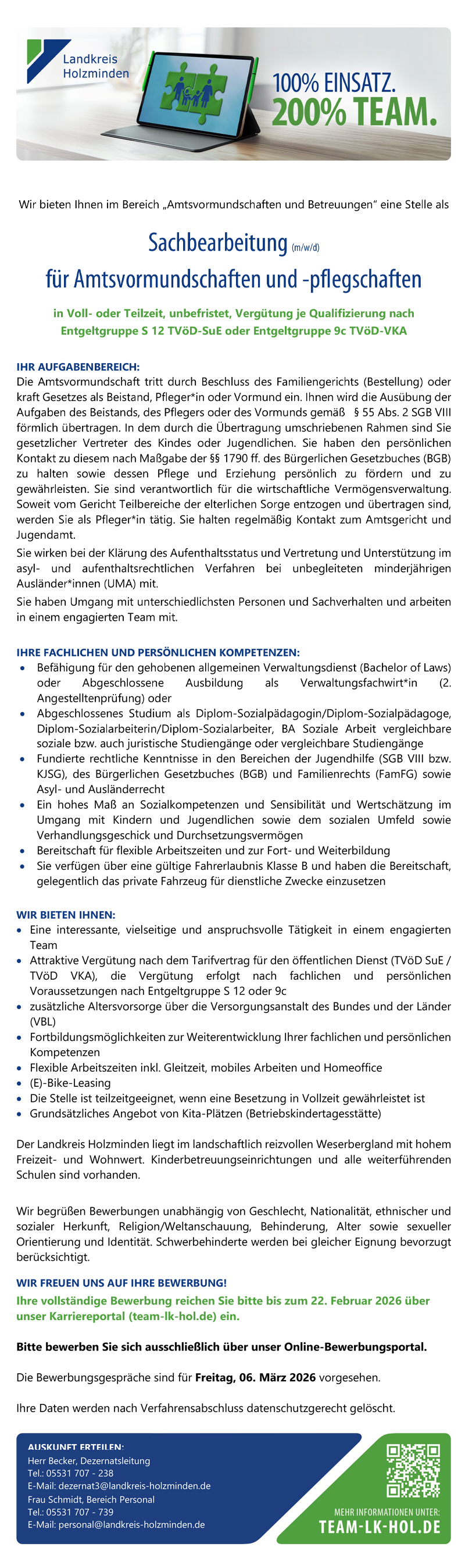 Sachbearbeitung für Amtsvormundschaften und -pflegschaft (m/w/d) -  Landkreis Holzminden
