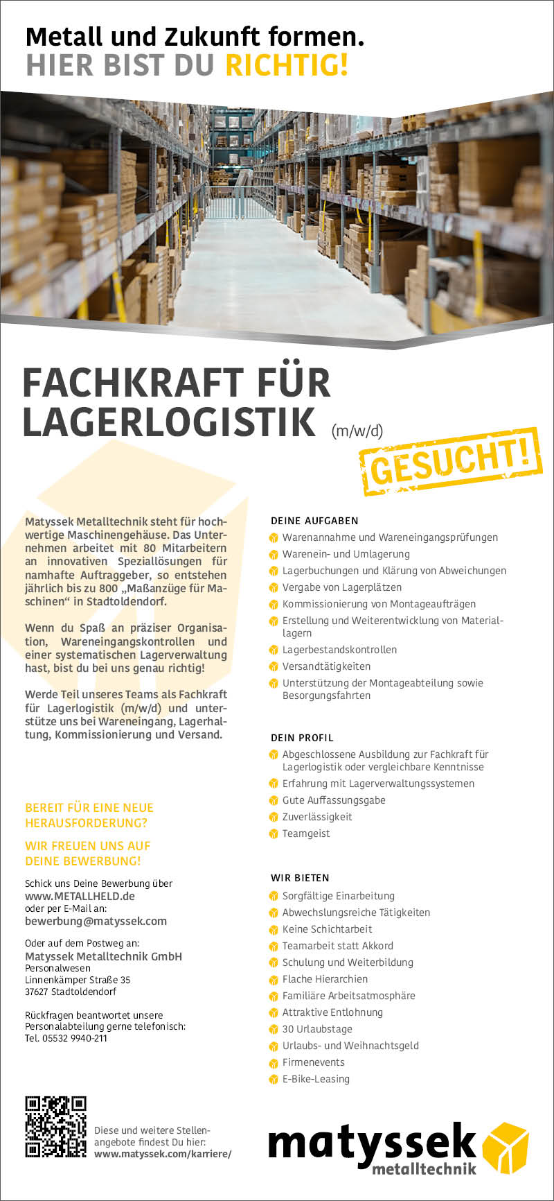 Fachkraft für Lagerlogistik (m/w/d) - Matyssek Metalltechnik GmbH