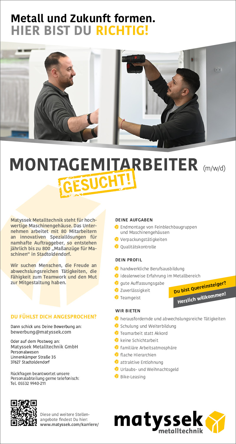 Montagemitarbeiter (m/w/d) - Matyssek Metalltechnik GmbH