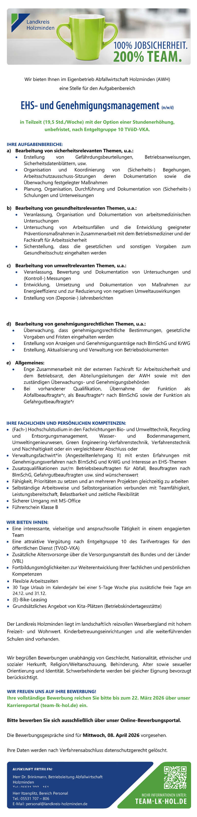 EHS- und Genehmigungsmanagement (m/w/d) -  Landkreis Holzminden