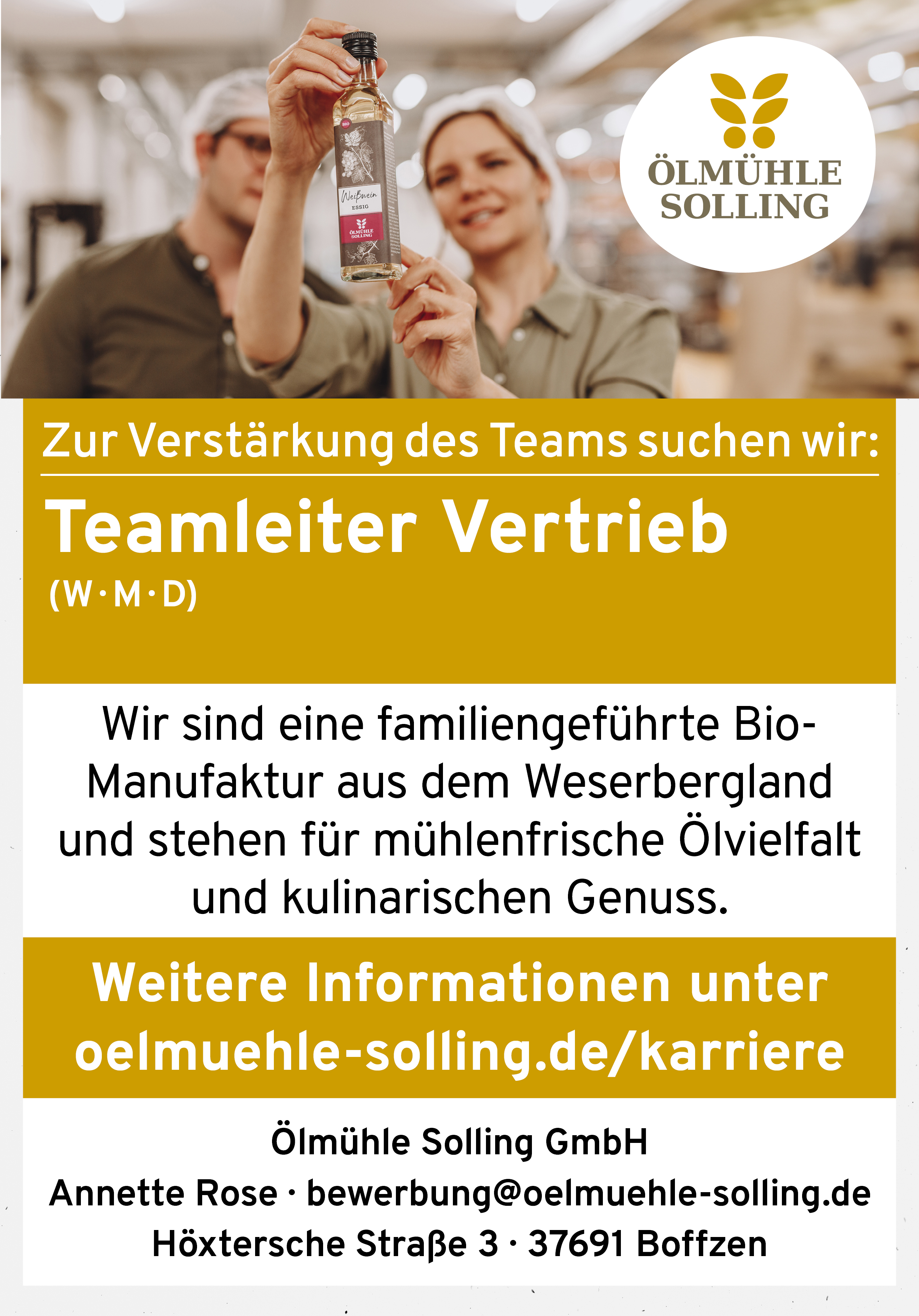 Teamleiter Vertrieb (m/w/d) - Ölmühle Solling