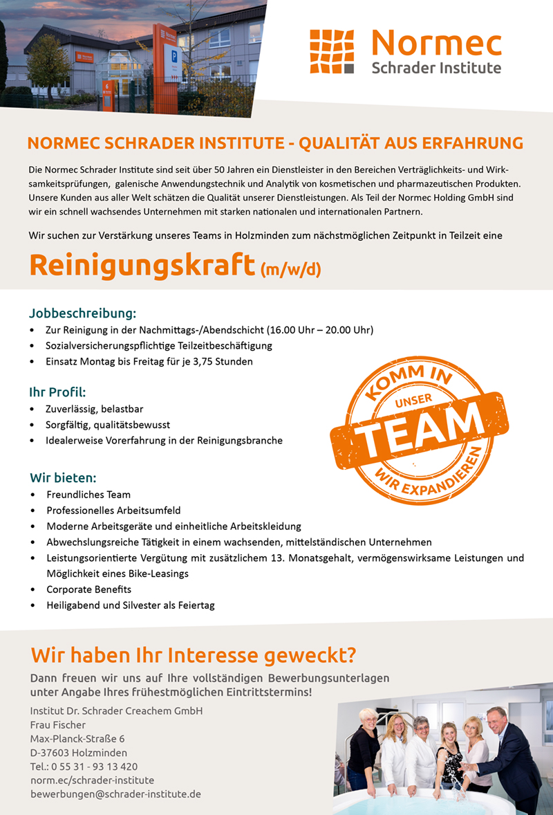 Reinigungskraft (m/w/d) - Normec Schrader Institute