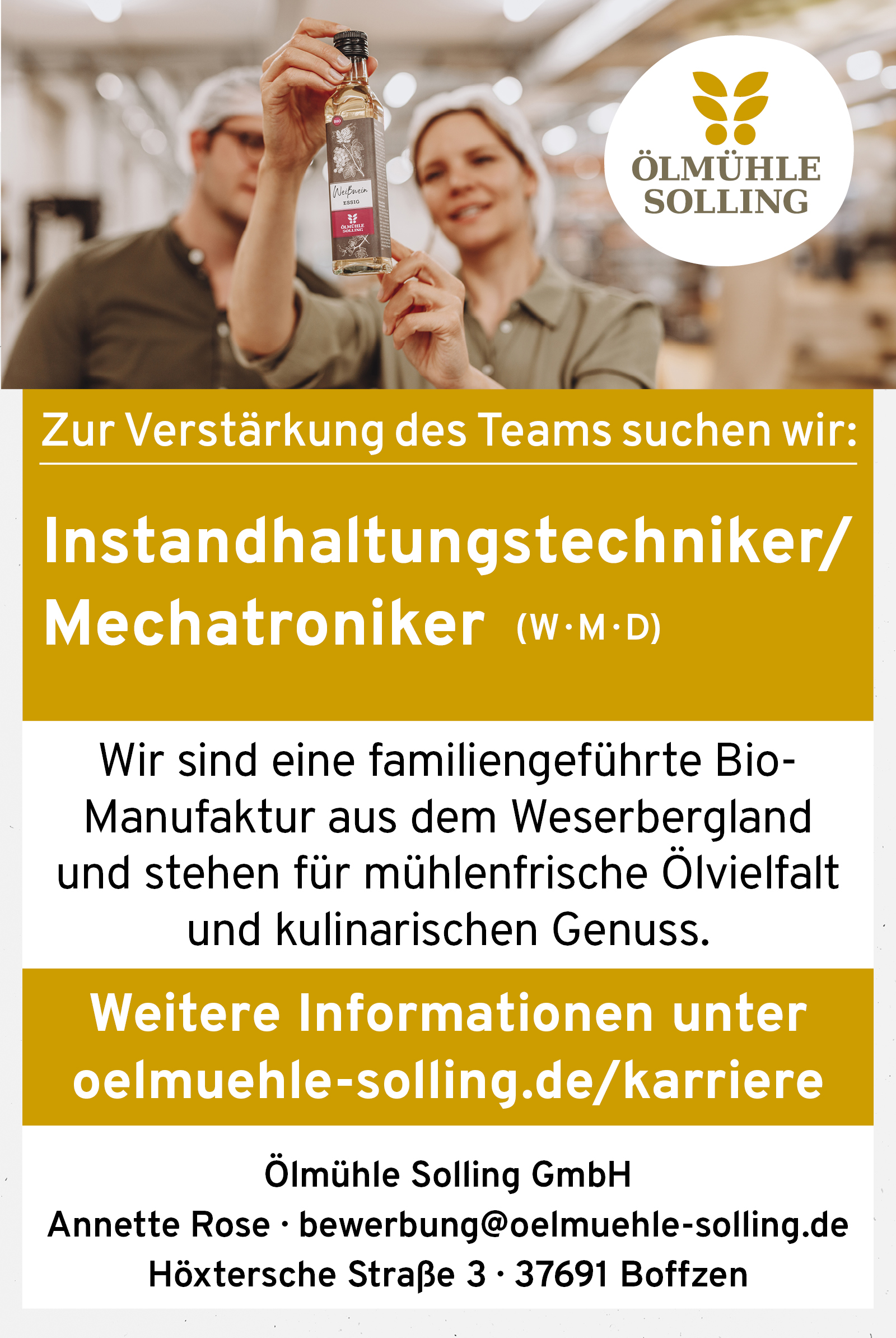 Instandhaltungstechniker/Mechatroniker (m/w/d) - Ölmühle Solling 