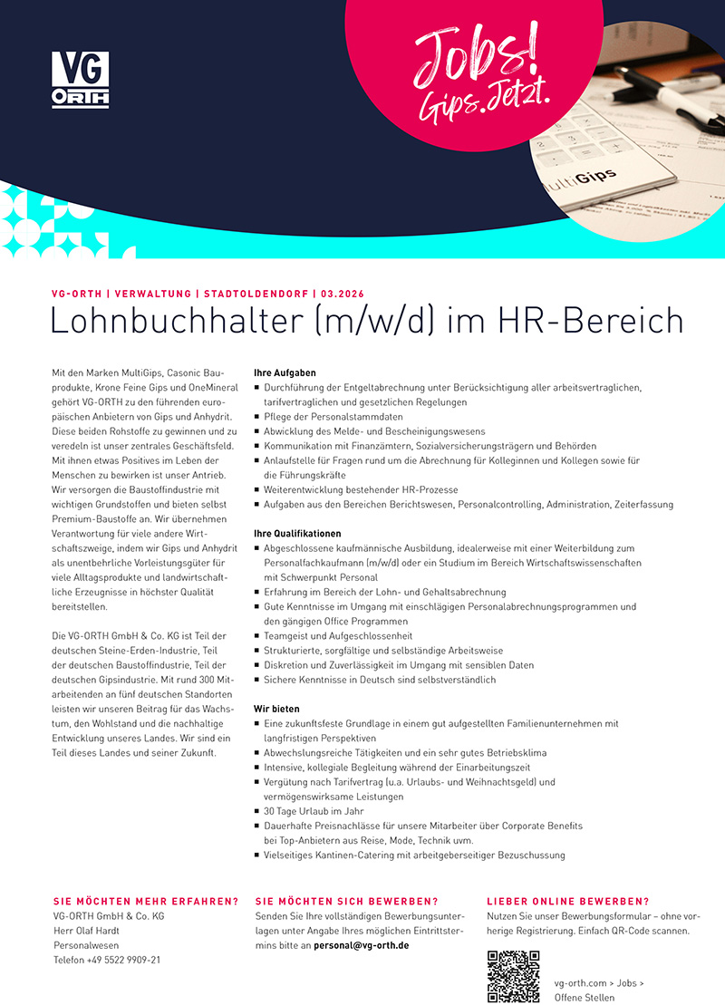 Lohnbuchhalter/in im HR Bereich (m/w/d)  - VG-ORTH GmbH & Co. KG 