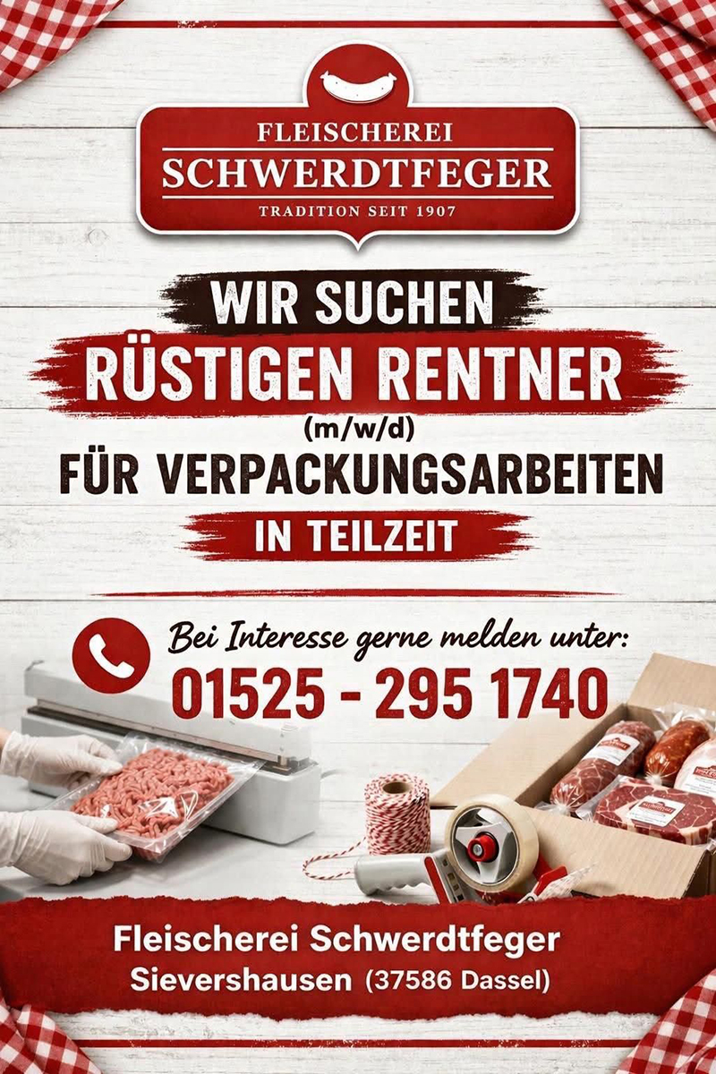 Rentner/in für Verpackungsarbeiten (m/w/d) - Fleischerei Schwerdtfeger