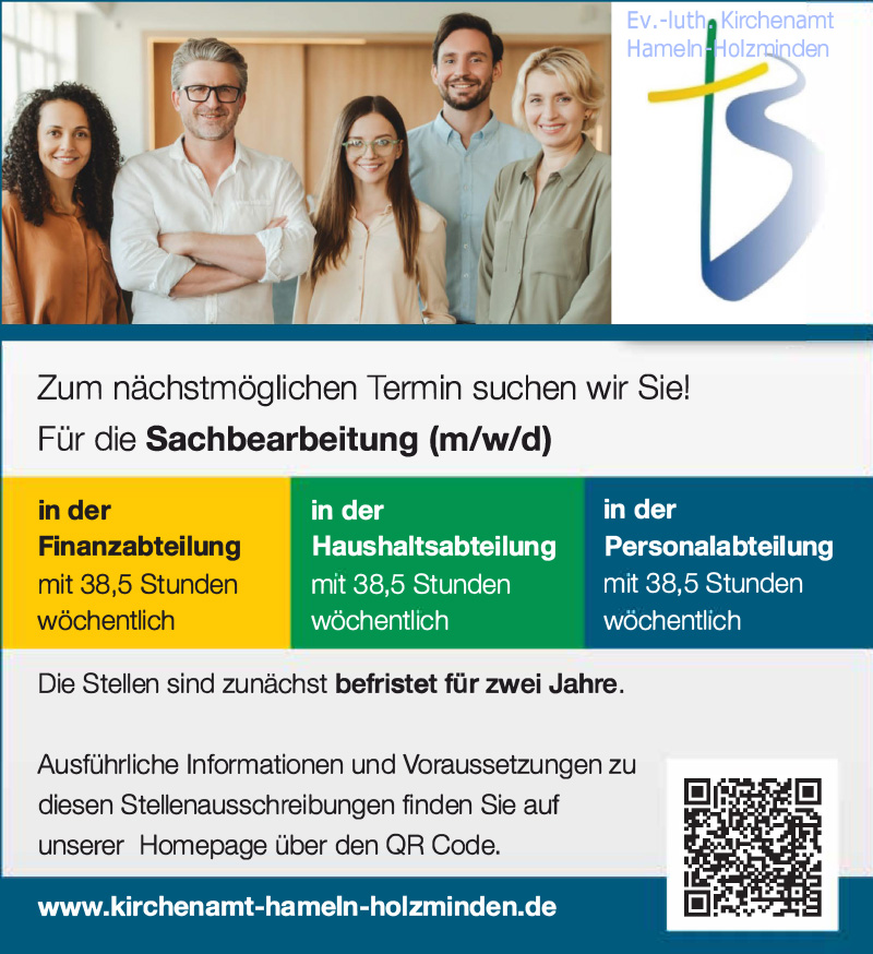 Sachbearbeitung (m/w/d) -  Ev.-Luth. Kirchenkreisverband Hameln-Holzminden - Kirchenamt 