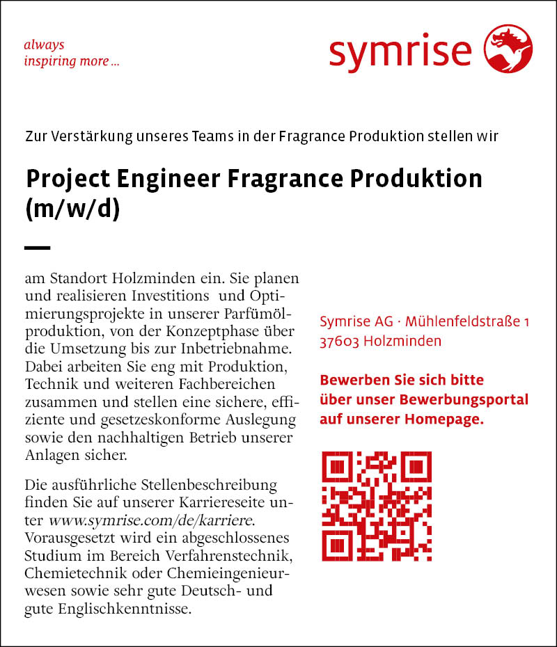 Project Engineer Fragrance Produktion (m/w/d) - Symrise AG