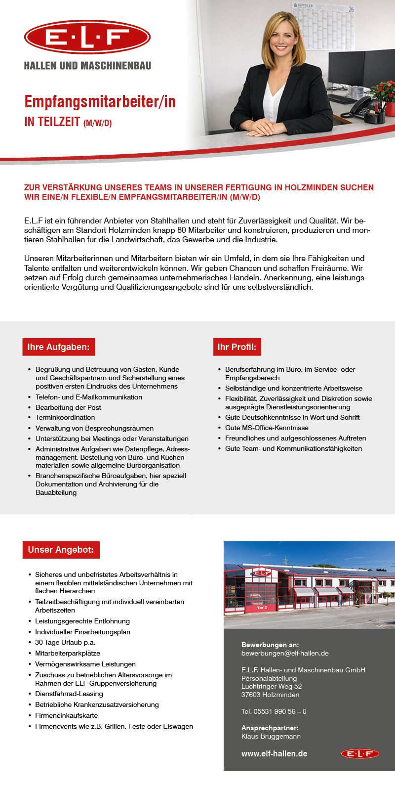 Empfangsmitarbeiter/in in Teilzeit (m/w/d) - E.L.F. Hallen- und Maschinenbau GmbH