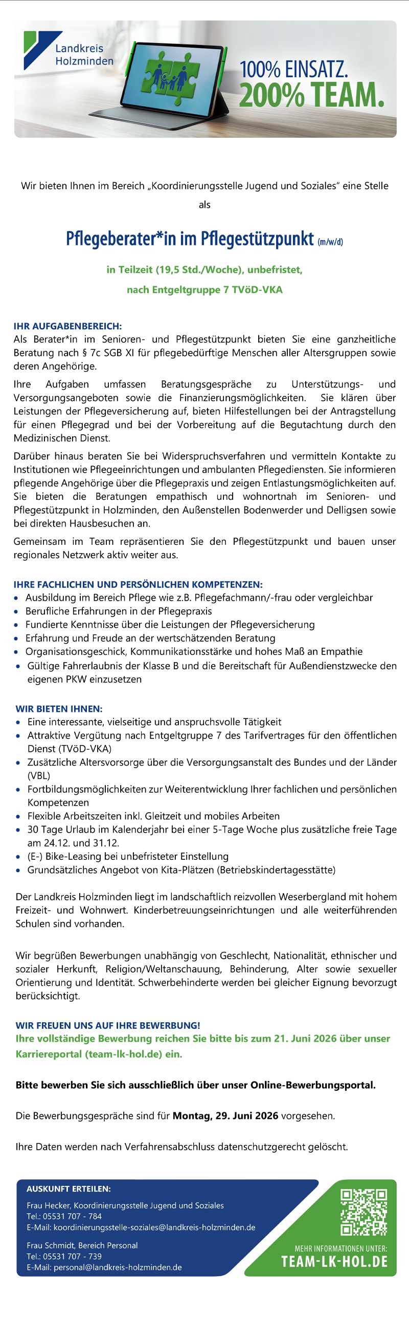 Pflegeberater/in im Pflegestützpunkt (m/w/d) - Landkreis Holzminden