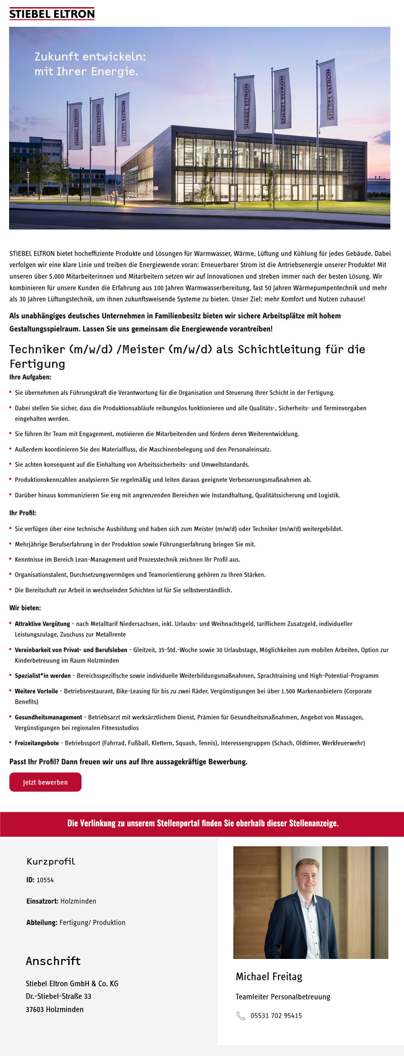 Techniker/in/Meister/in als Schichtleiter/in für die Fertigung - Stiebel Eltron GmbH & Co. KG