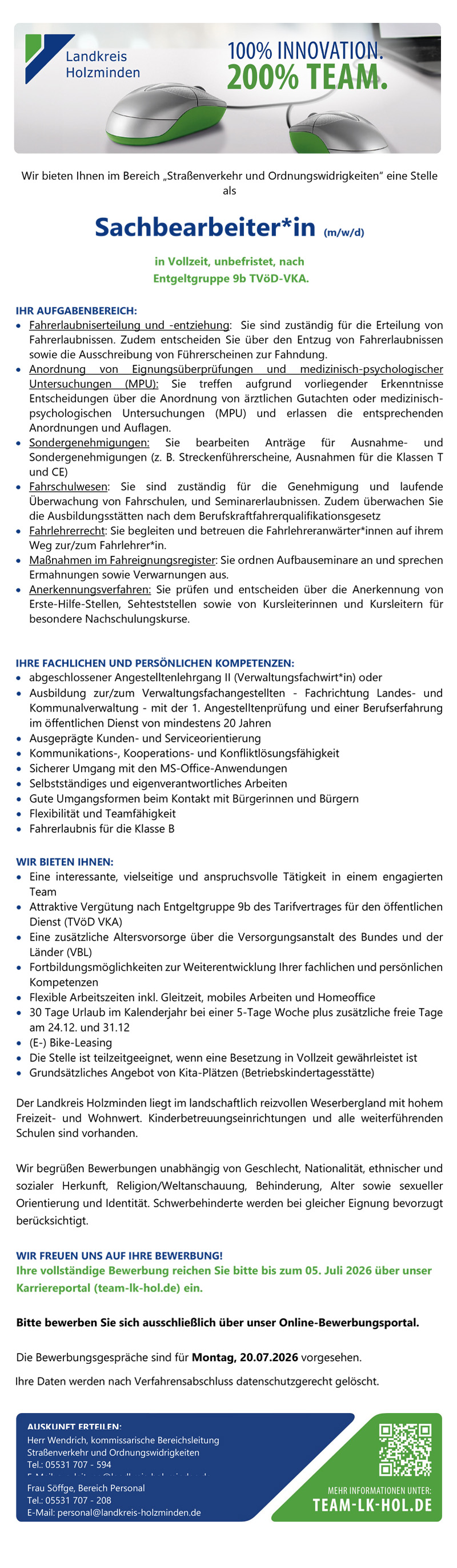 Sachbearbeiter/-in (m/w/d) - Landkreis Holzminden 