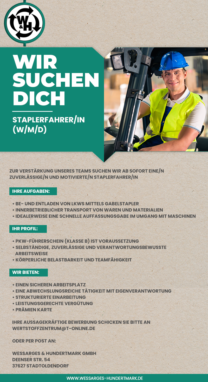 Staplerfahrer/in (m/w/d) - Wessarges & Hundertmark GmbH 