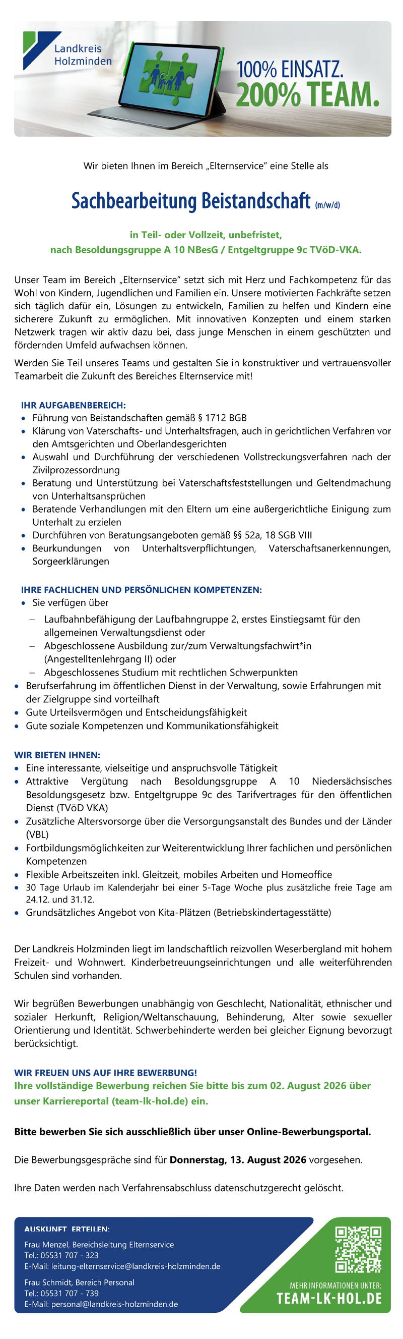 Sachbearbeitung Beistandschaft (m/w/d) - Landkreis Holzminden