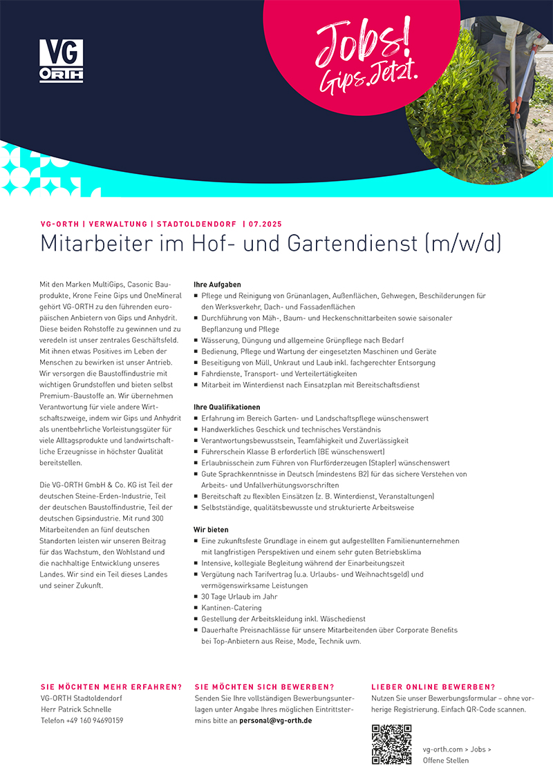 Mitarbeiter/in im Hof- und Gartendienst (m/w/d)  - VG-ORTH GmbH & Co. KG