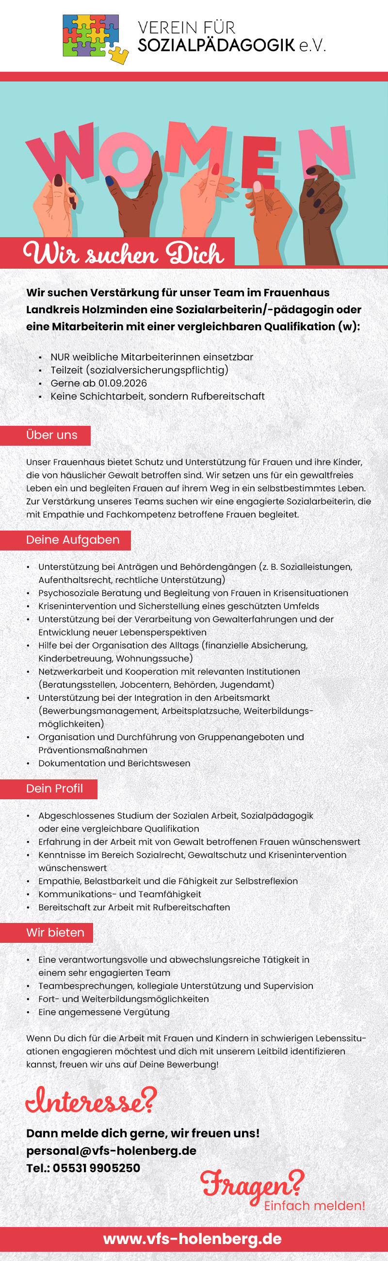 Sozialarbeiterin/-pädagogin im Frauenhaus  (w) - Verein für Sozialpädagogik e.V. 