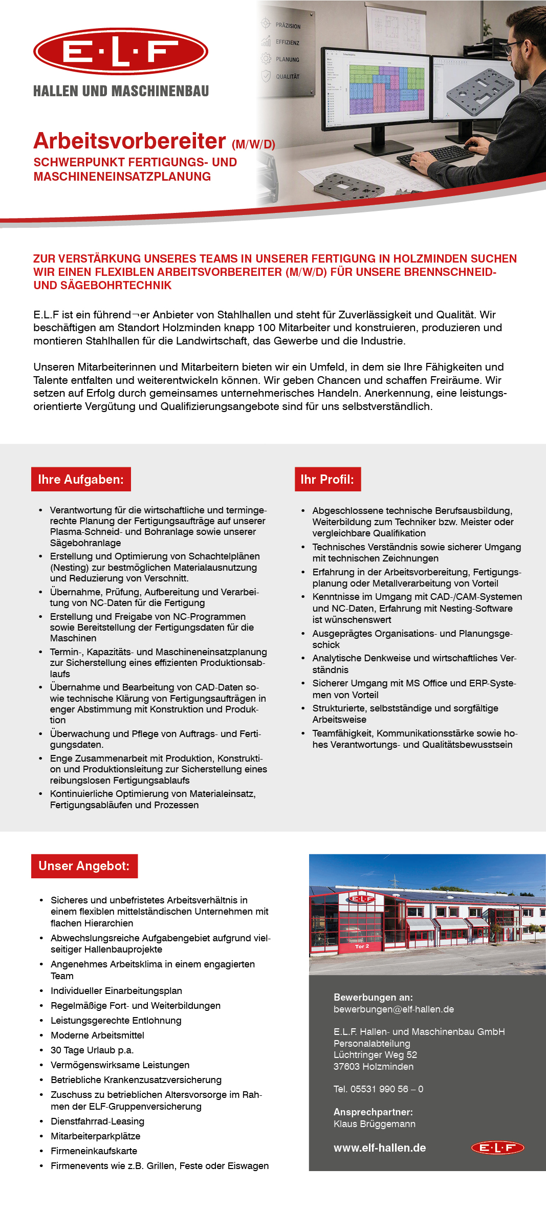 Arbeitsvorarbeiter/in (m/w/d) - E.L.F. Hallen- und Maschinenbau GmbH