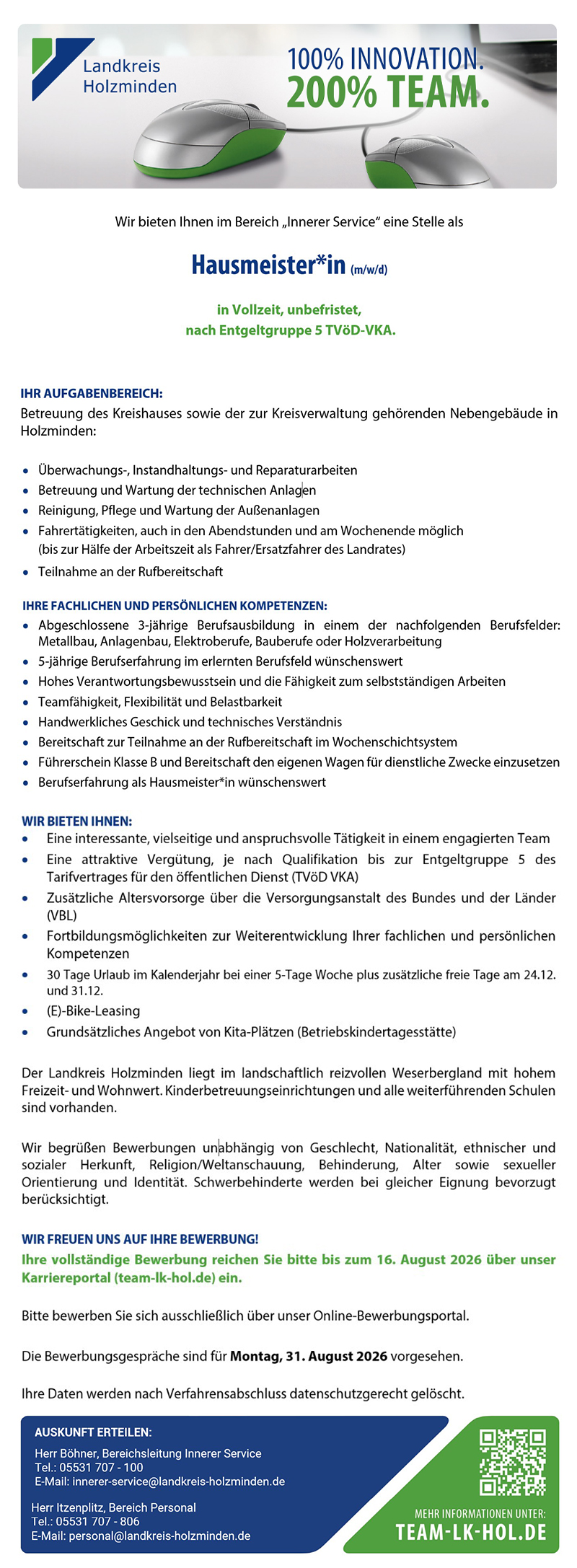 Hausmeister (m/w/d) - Landkreis Holzminden