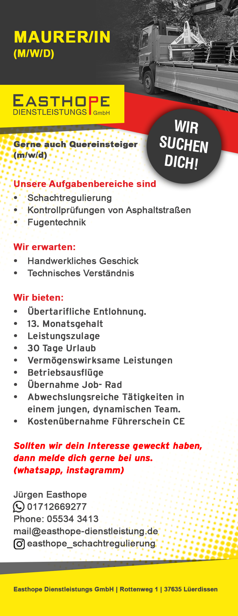 Maurer/-in (m/w/d) - Easthope Dienstleistungs GmbH