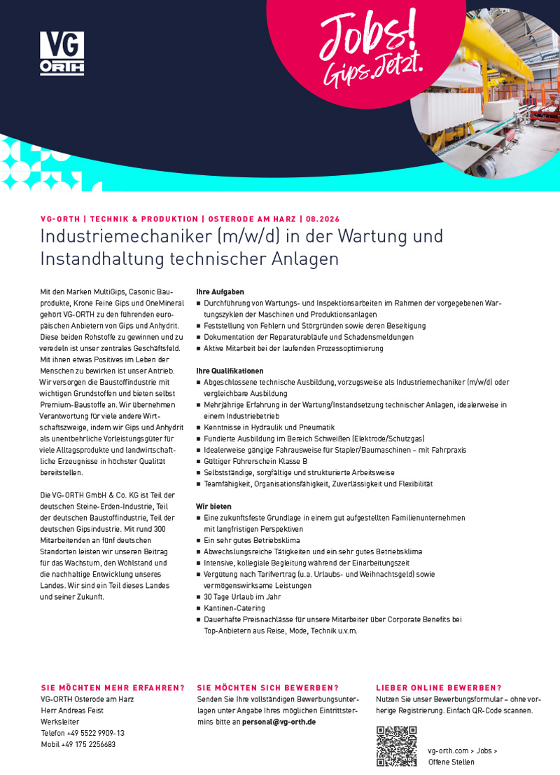 Industriemechaniker/-in (m/w/d)  - VG-ORTH GmbH & Co. KG