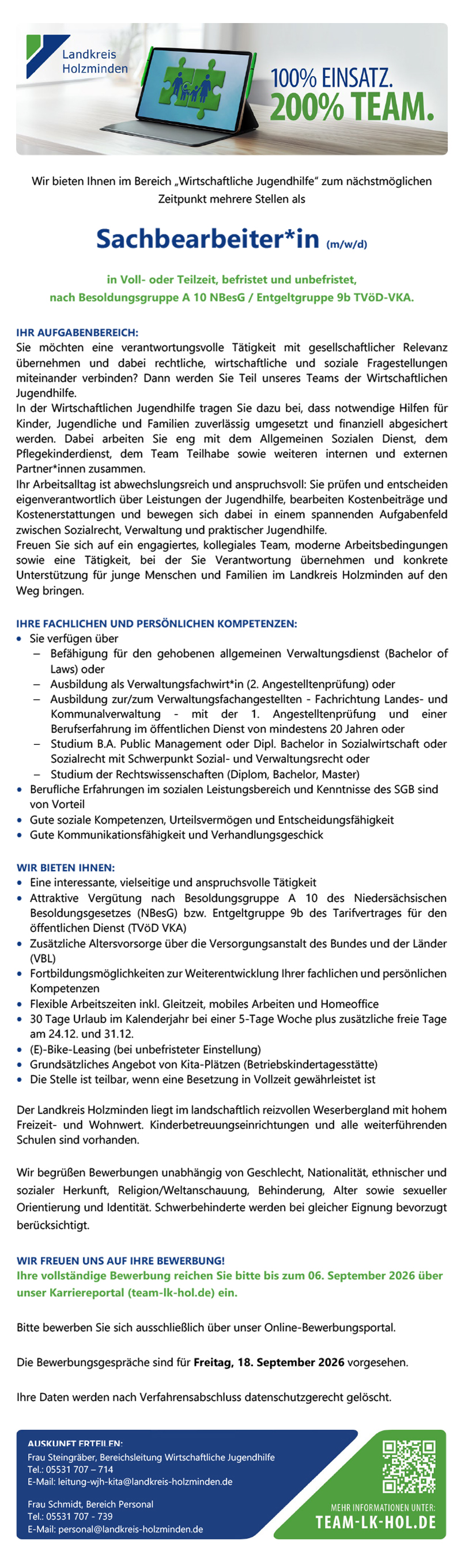 Sachbearbeiter/-in (m/w/d) - Landkreis Holzminden