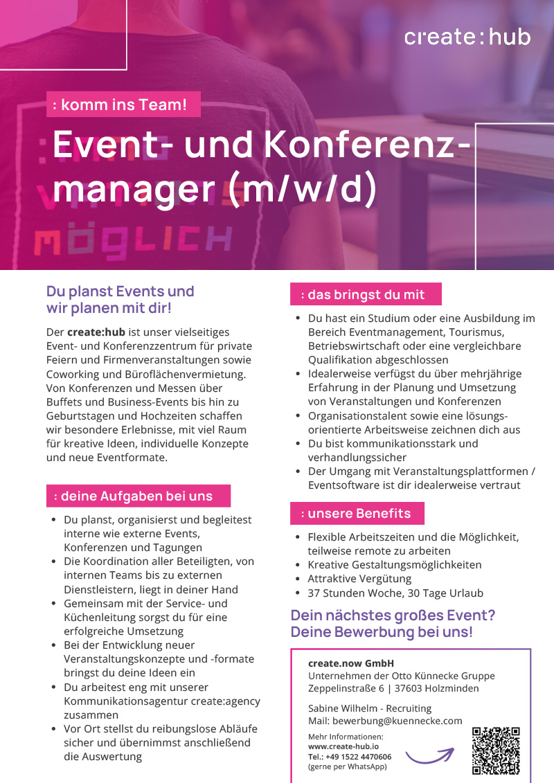 Event- und Konferenzmanager (m/w/d) - create.now GmbH