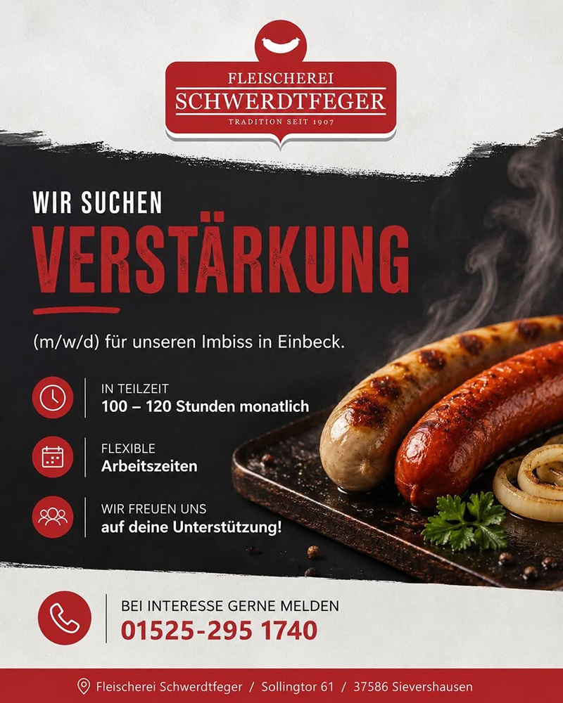 Verstärkung für den Imbiss in Einbeck (m/w/d) - Fleischerei Schwerdtfeger
