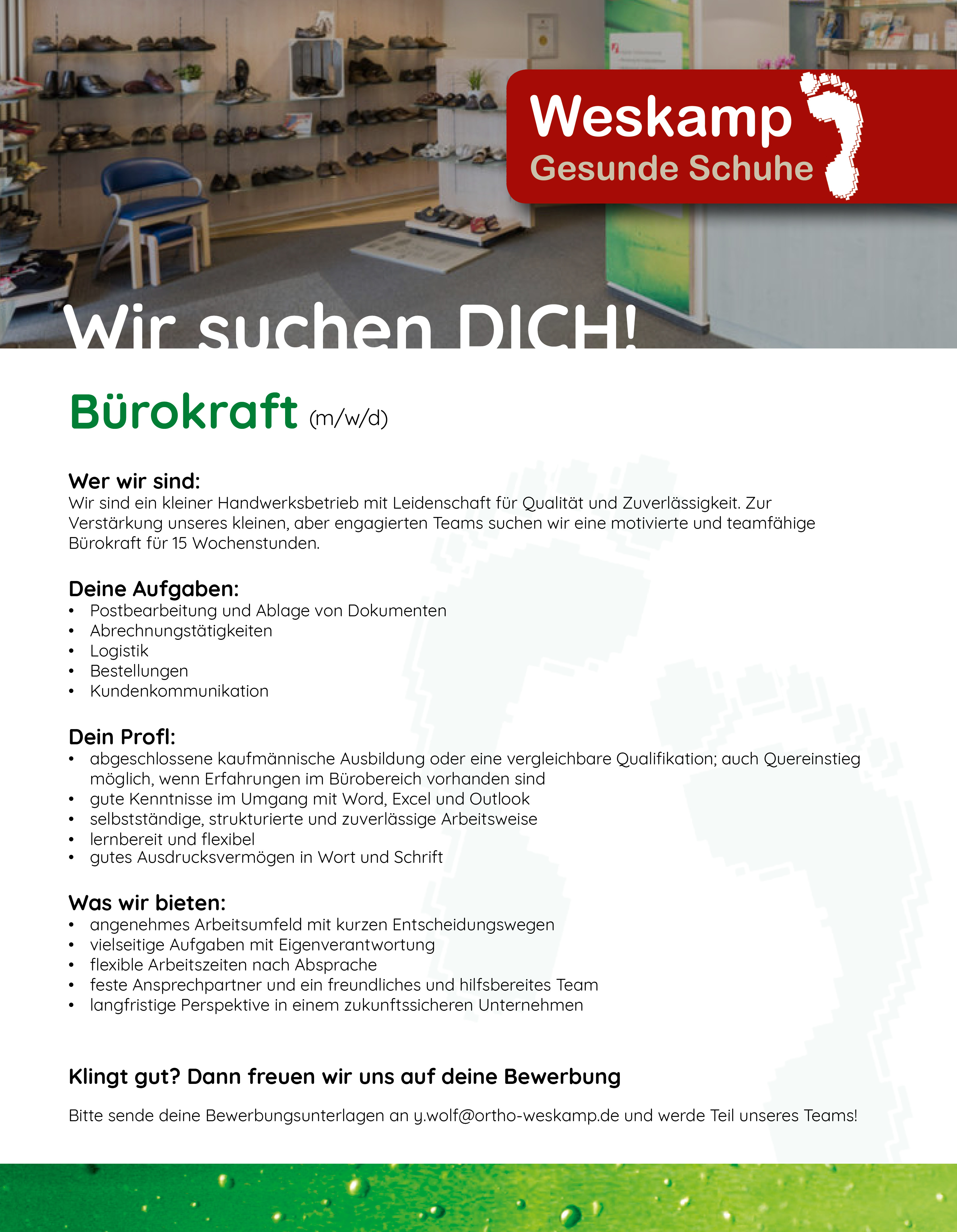 Bürokraft (w/m/d) - Weskamp Gesunde Schuhe