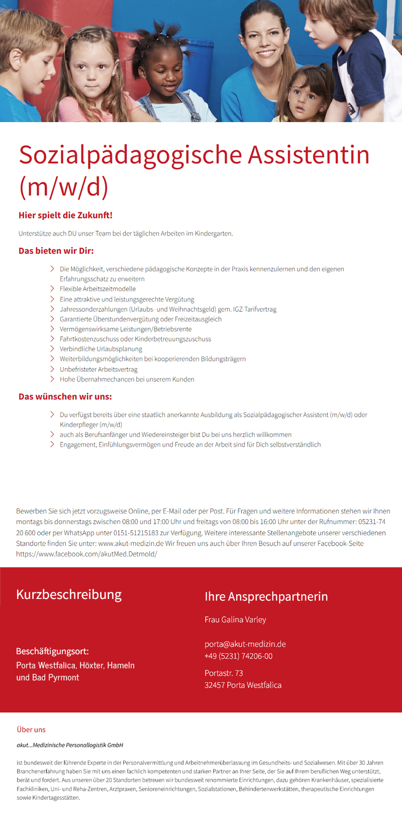 Sozialpädagogische Assistentin (m/w/d) - akut...Medizinische Personallogistik GmbH