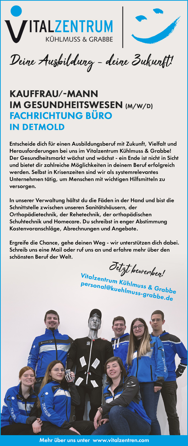 Kauffrau/-mann im Gesundheitswesen (m/w/d) Fachrichtung Büro - Vitalzentrum Kühlmuss & Grabbe GmbH