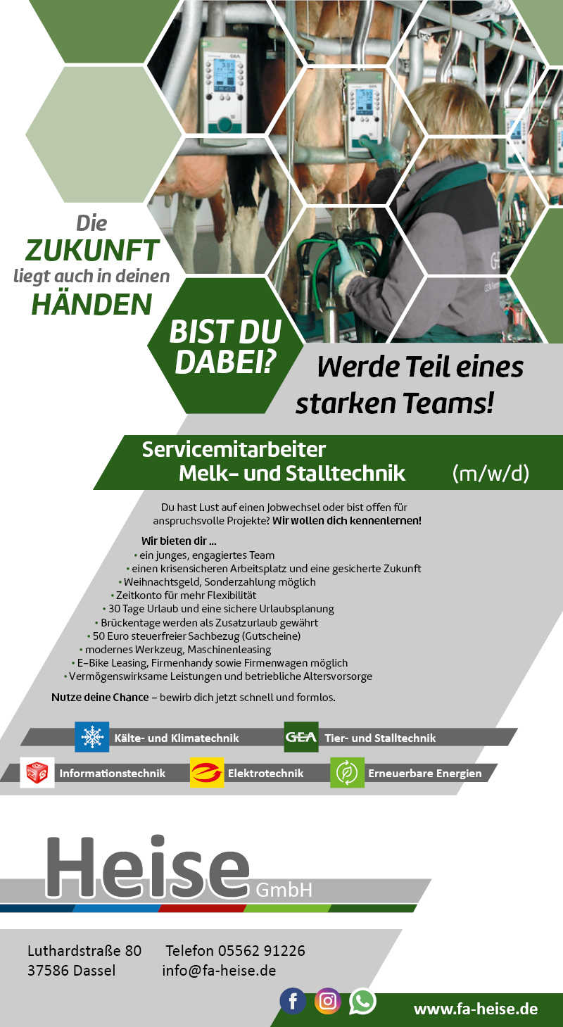 Servicemitarbeiter Melk- und Stalltechnik (m/w/d) - Heise GmbH